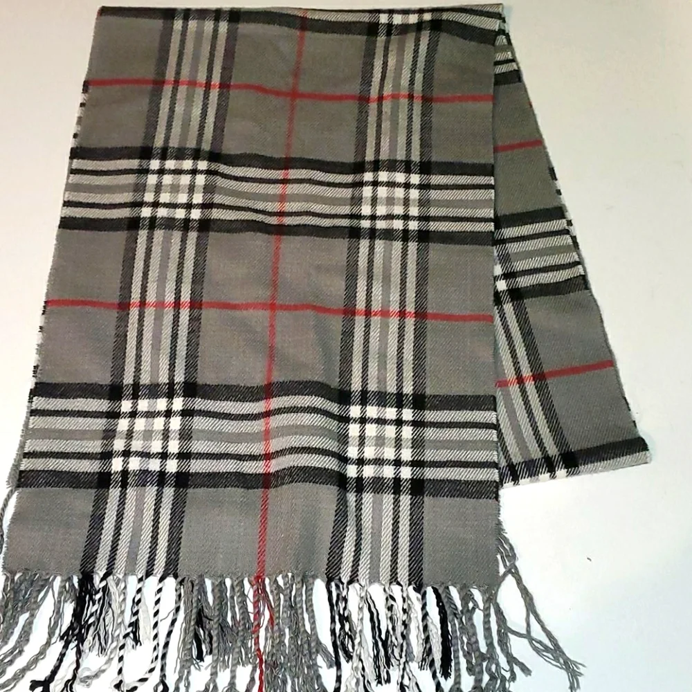 Unisex Super soft black, white, grey plaid long scarf